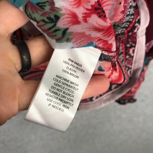 Derek Heart Top Womens Small Burgundy‎ Floral Flowy Twee Cottage Feminine Boho - Picture 6 of 9